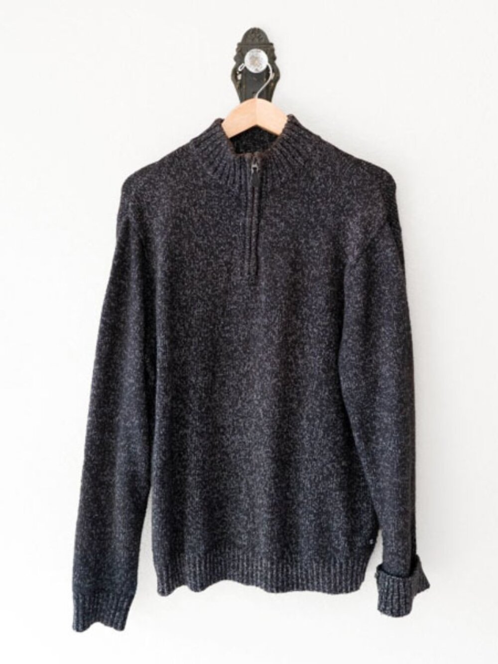 Chaps Mens 1/4 Zip Sweater L Gray Knit Pullover Cotton Blend Classic Casual